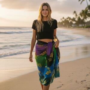 Banana Moon Sarong Swim Coverup Wrap Resortwear Beach Vacation Sea Turtles Print